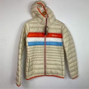 Cotopaxi Fuego Down Jacket Women's Cream (Tangerine/White/Sky) large NWT